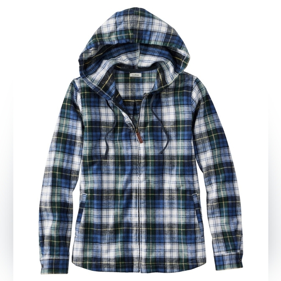 L.L. Bean Scotch Plaid Flannel Shirt Relaxed Zip Hoodie in Vintage Tartan Size M - Picture 1 of 15